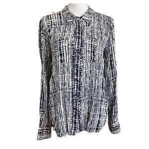 Holding Horses Cream Navy Blue Long Sleeve Button Up Blouse Size 8